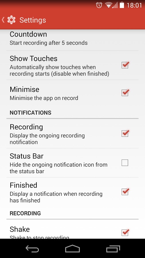 Screen Recorder Android Settings