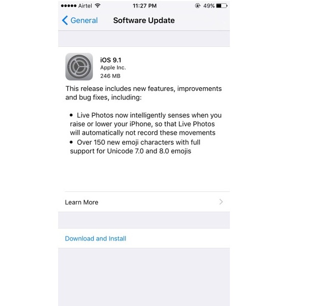 Apple iOS 9.1 Update
