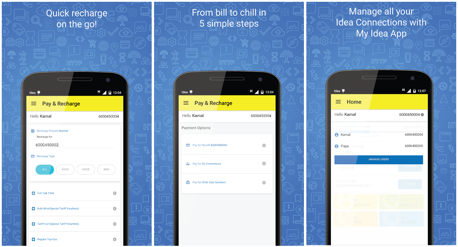 Download My Idea Android App Manage Idea Postpaid Prepaid Connection