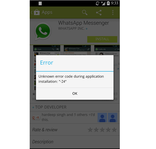 WhatsApp Error 24 Android phone