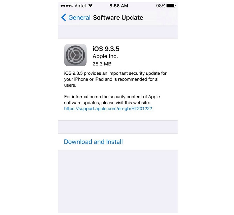 iOS 9.3.5 update Roll out