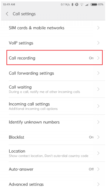 Xiaomi Call Settings